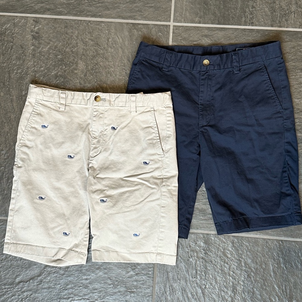 Vineyard Vines Boys Navy Blue Shorts and Khaki Whale Shorts Youth size 14